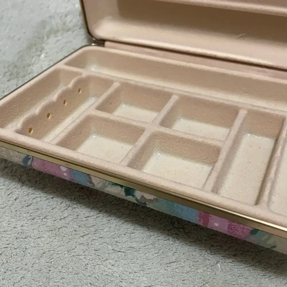 Vintage Mini Jewelry Box, 1980s Pastel Floral Fabric Covered Case for Travel - Picture 4 of 8